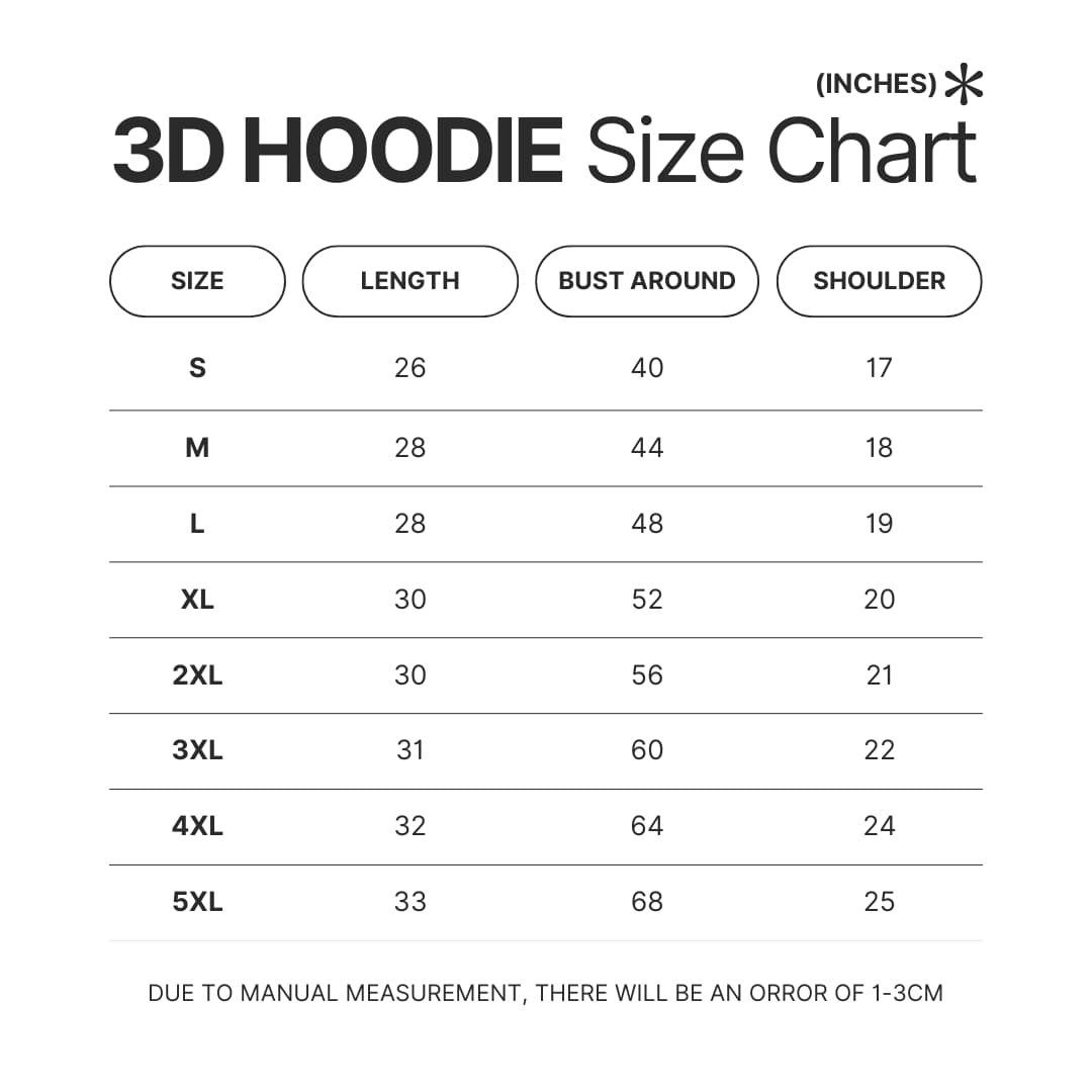 3D Hoodie Size Chart - XXXTentacion Shop