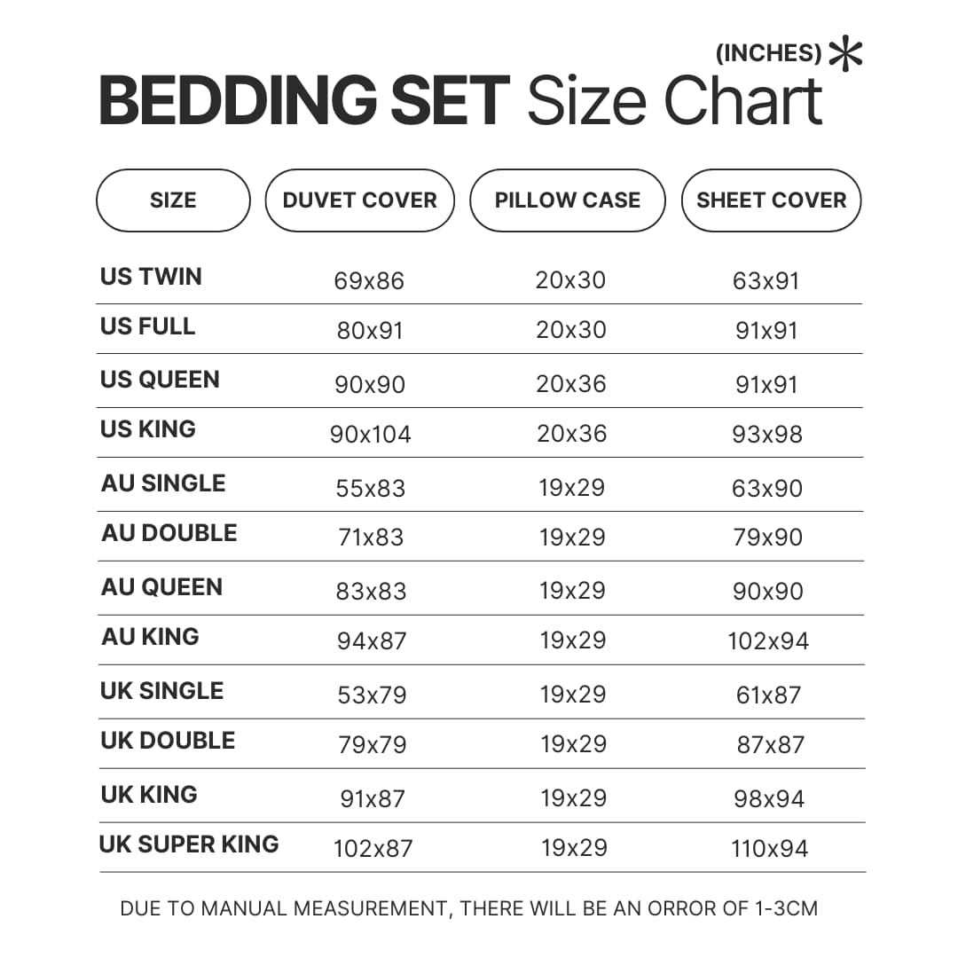 Bedding Set Size Chart - XXXTentacion Shop