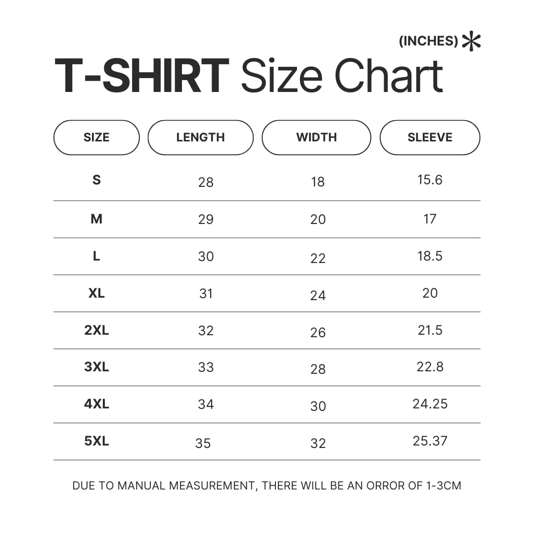 T shirt Size Chart - XXXTentacion Shop